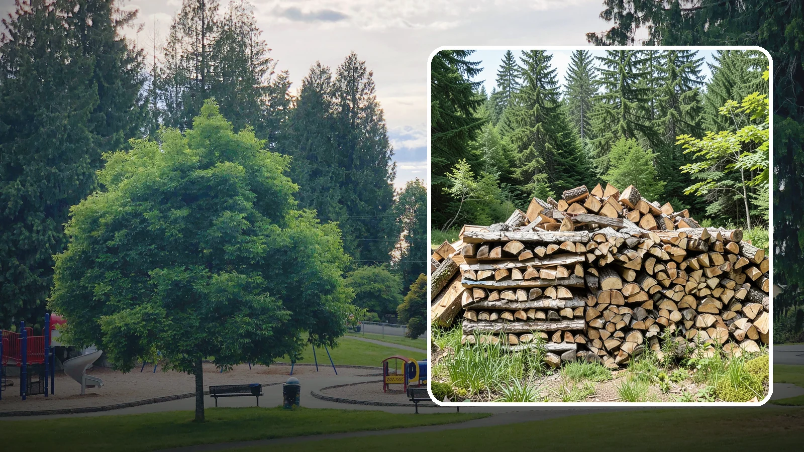 Wood Chip Cleanup in Bonney Lake, Pierce County, WA - We remove the chips and fine splitting fragments left behind wherever firewood is cut, split, or handled.