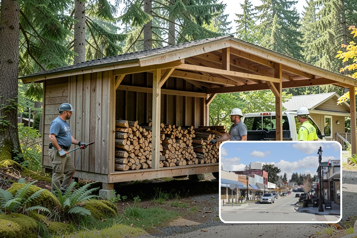 Wood Chip Cleanup in Bothell, King County, WA - Clears cluttered splitting zones for safer footing