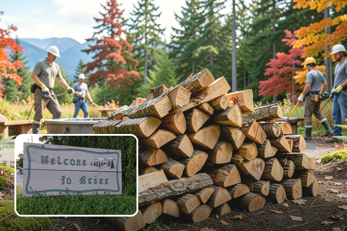 Wood Chip Cleanup in Brier, Snohomish County, WA - Clears cluttered splitting zones for safer footing