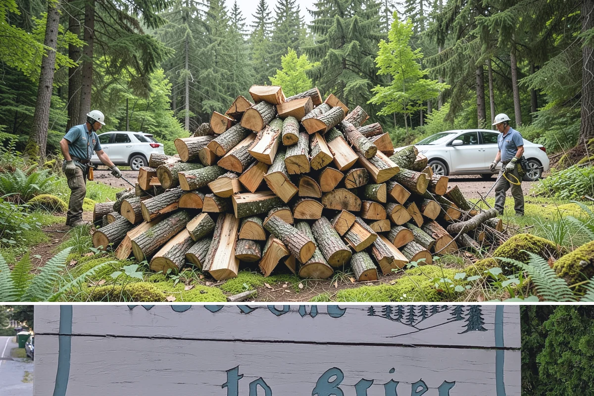 Wood Chip Cleanup in Brier, Snohomish County, WA - Anytime after a big splitting session, with spring being popular once winter processing wraps up and the ground firms.