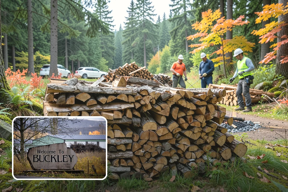 Wood Chip Cleanup in Buckley, Pierce County, WA - Clears cluttered splitting zones for safer footing