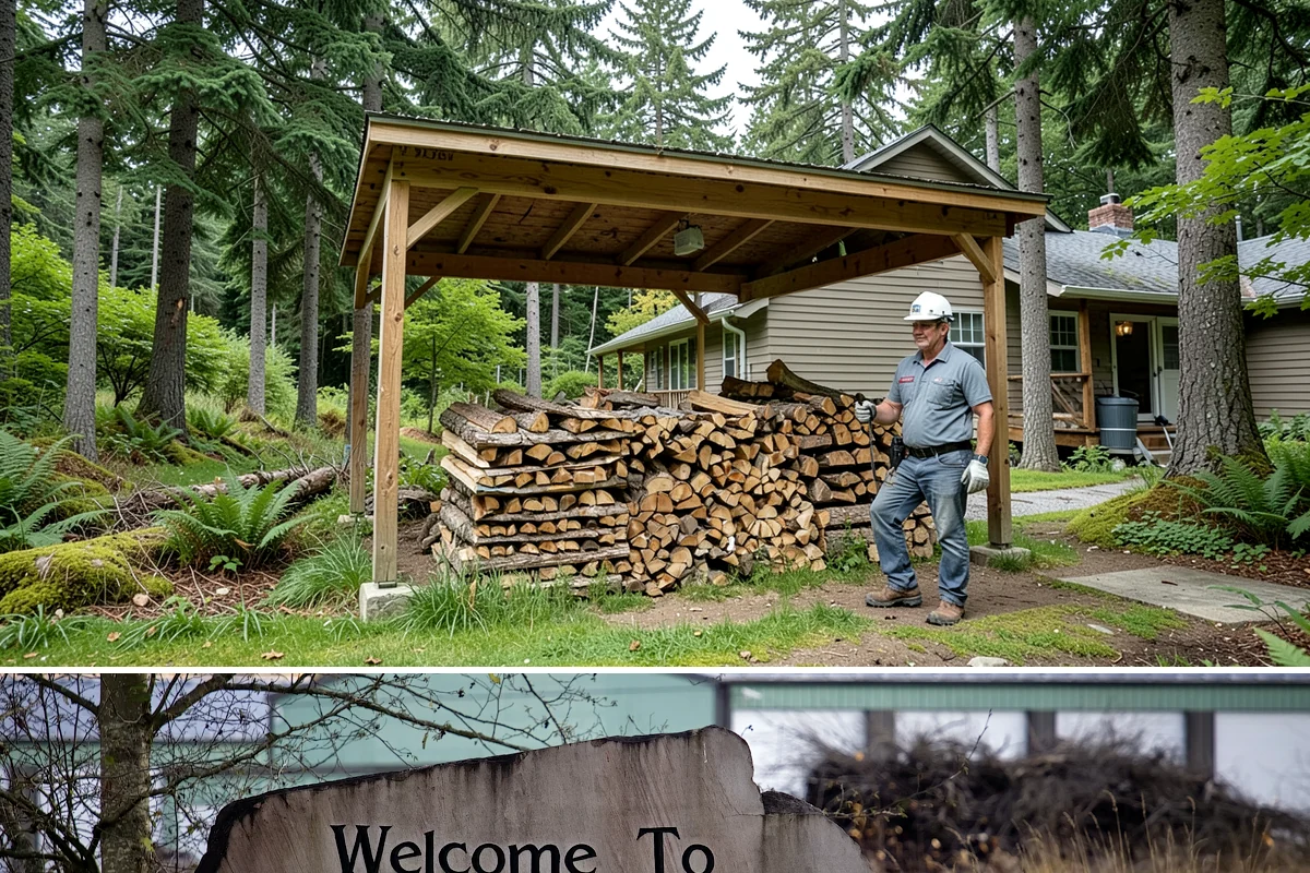 Wood Chip Cleanup in Buckley, Pierce County, WA - Anytime after a big splitting session, with spring being popular once winter processing wraps up and the ground firms.