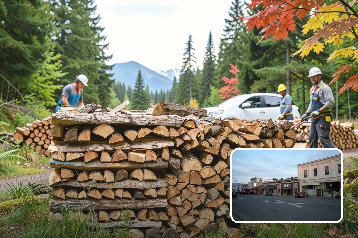 Wood Chip Cleanup in Burlington, Skagit County, WA - Clears cluttered splitting zones for safer footing