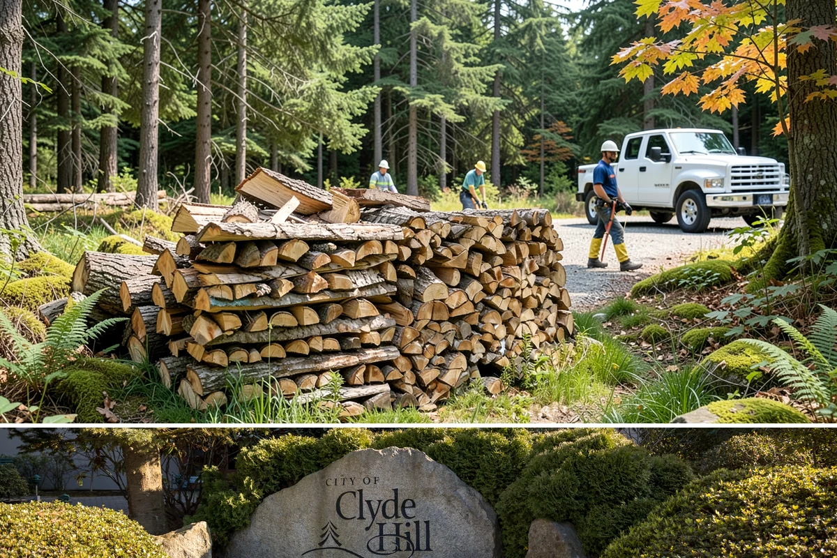 Wood Chip Cleanup in Clyde Hill, King County, WA - Anytime after a big splitting session, with spring being popular once winter processing wraps up and the ground firms.