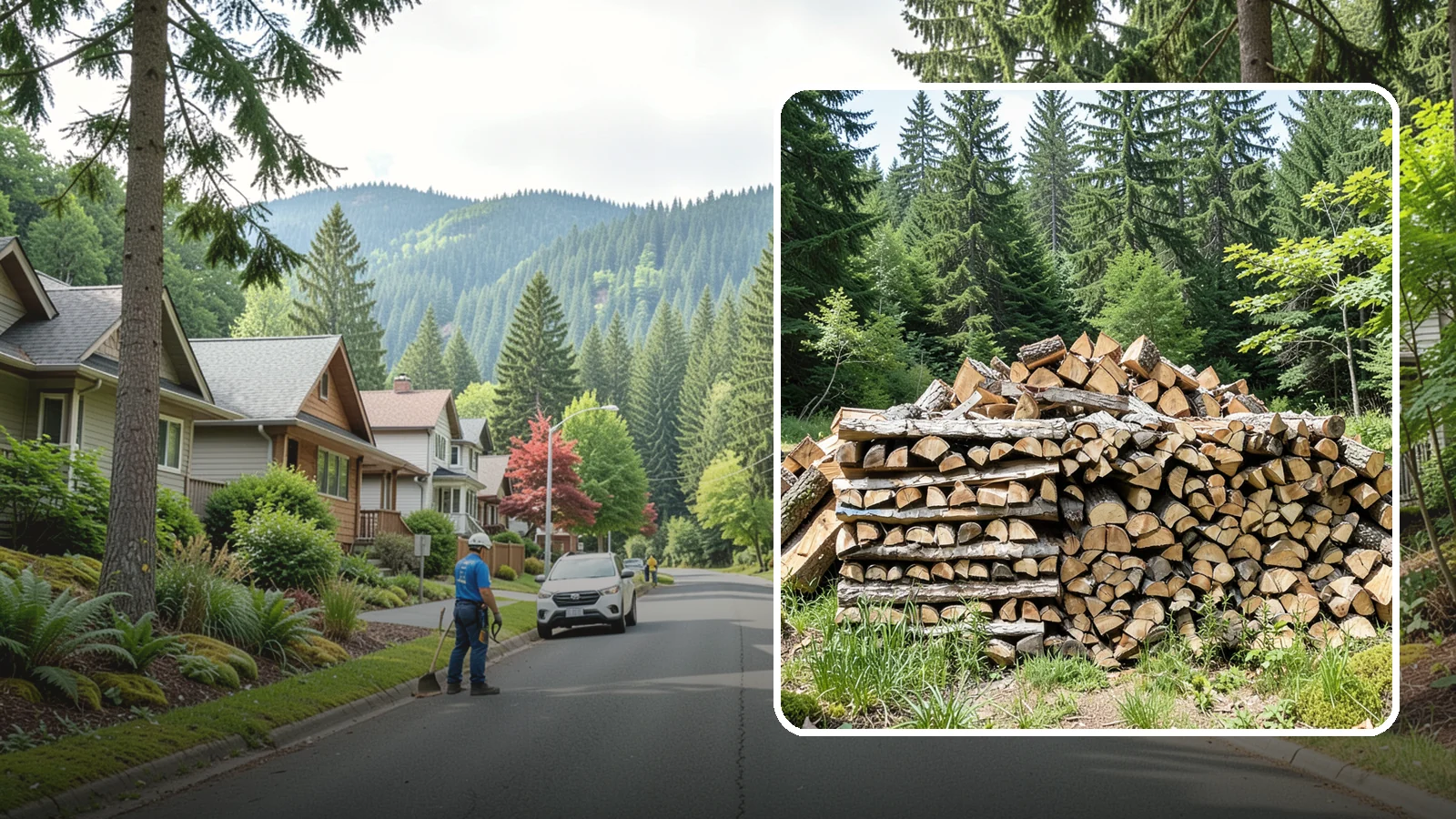 Wood Chip Cleanup in Darrington, Snohomish County, WA - We remove the chips and fine splitting fragments left behind wherever firewood is cut, split, or handled.