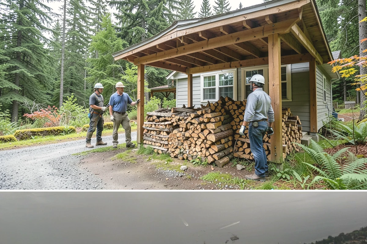 Wood Chip Cleanup in Des Moines, King County, WA - Anytime after a big splitting session, with spring being popular once winter processing wraps up and the ground firms.