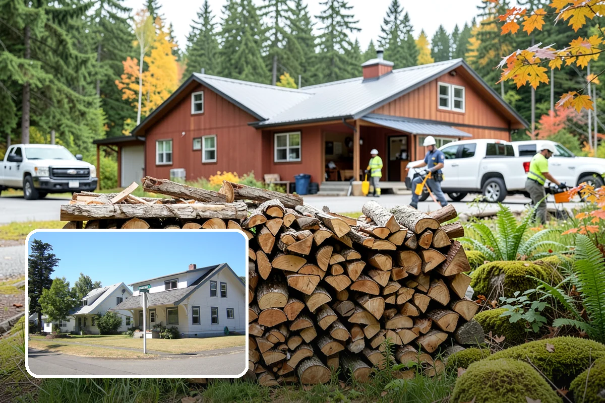 Wood Chip Cleanup in DuPont, Pierce County, WA - Clears cluttered splitting zones for safer footing