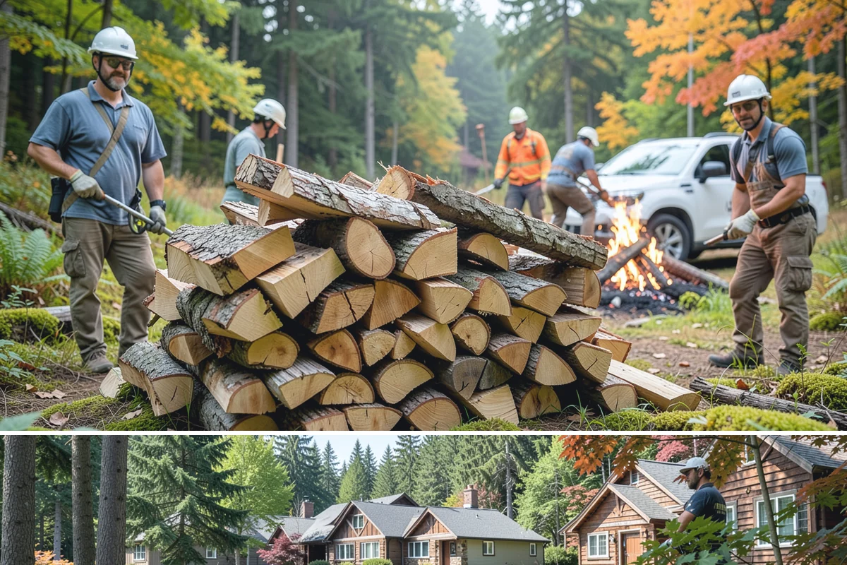 Wood Chip Cleanup in Edgewood, WA - Anytime after a big splitting session, with spring being popular once winter processing wraps up and the ground firms.