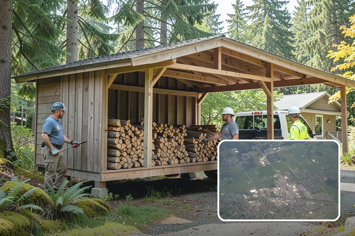 Wood Chip Cleanup in Enumclaw, King County, WA - Clears cluttered splitting zones for safer footing