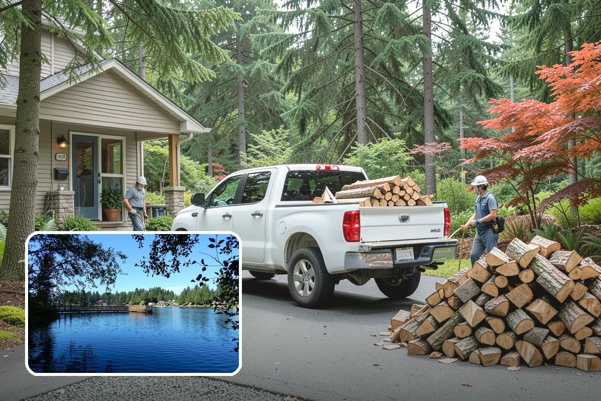 Wood Chip Cleanup in Federal Way, King County, WA - Clears cluttered splitting zones for safer footing