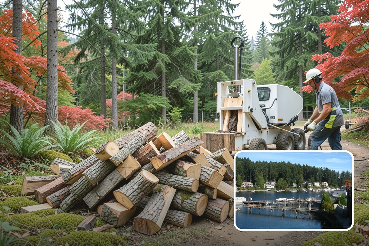 Wood Chip Cleanup in Gig Harbor, Pierce County, WA - Clears cluttered splitting zones for safer footing