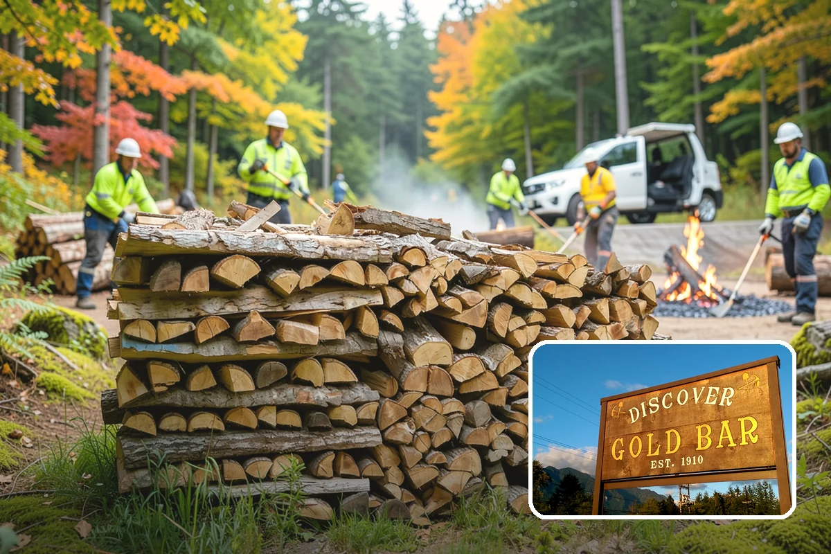 Wood Chip Cleanup in Gold Bar, Snohomish County, WA - Clears cluttered splitting zones for safer footing