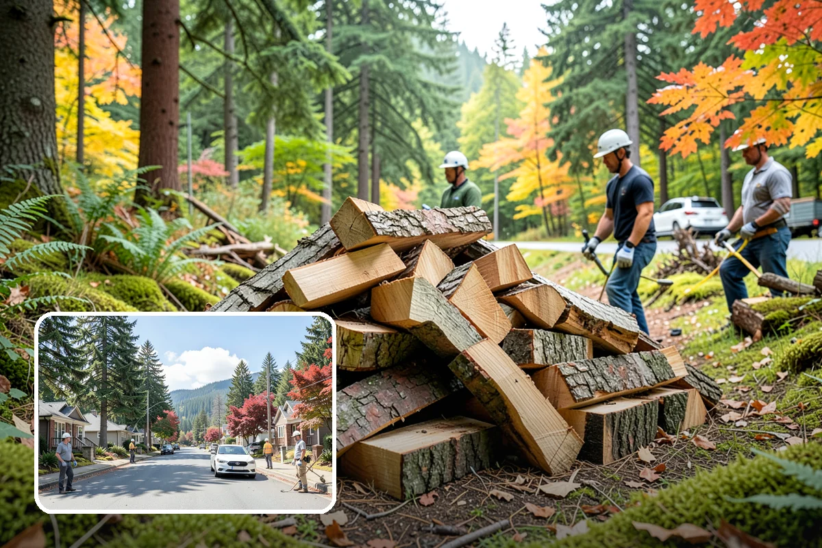 Wood Chip Cleanup in Hunts Point, King County, WA - Clears cluttered splitting zones for safer footing