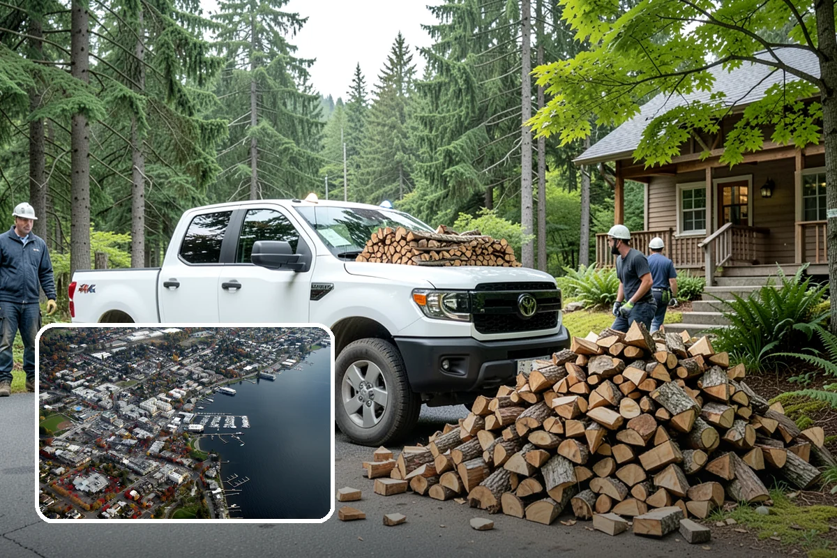 Wood Chip Cleanup in Kirkland, King County, WA - Clears cluttered splitting zones for safer footing