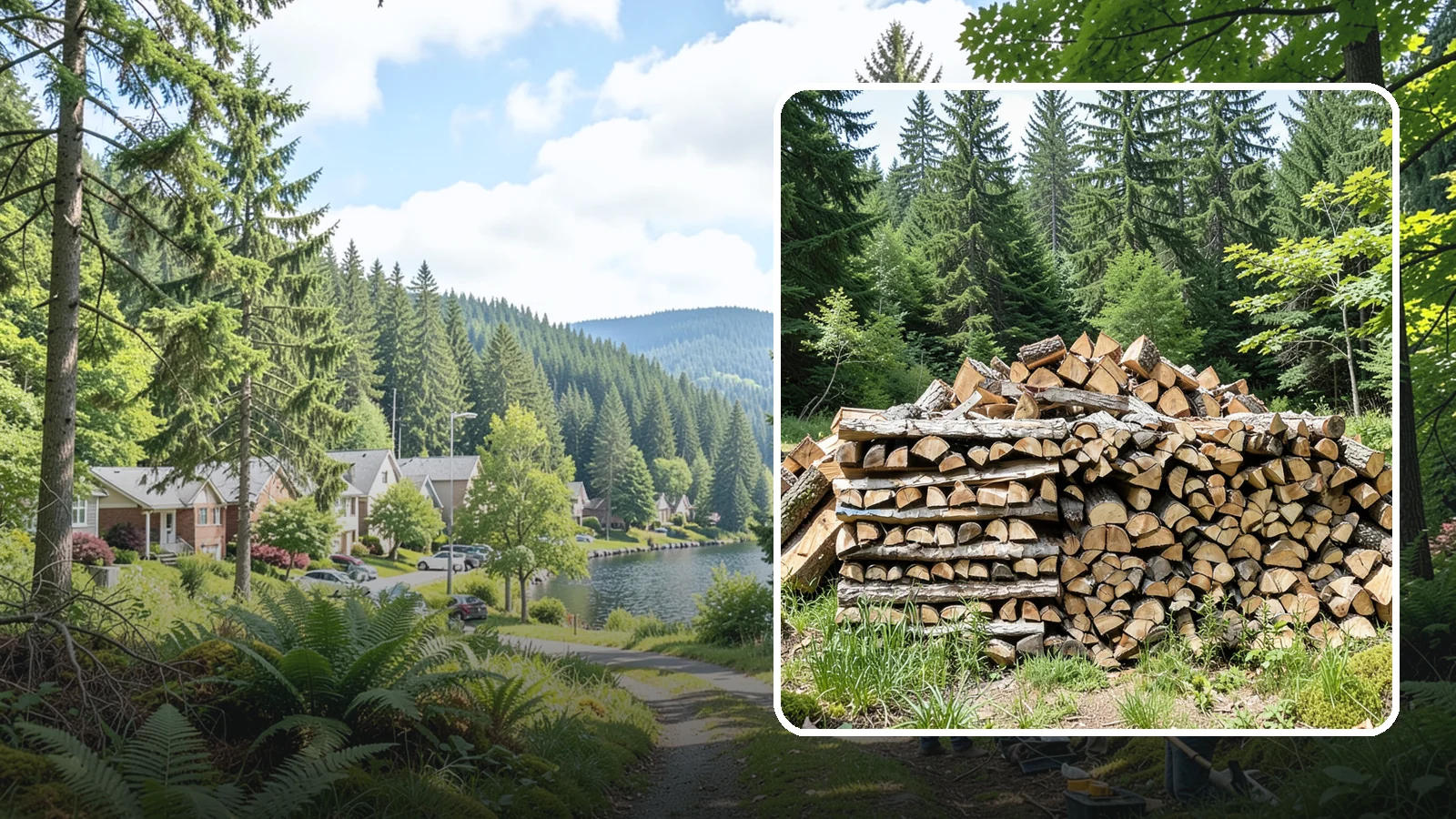 Wood Chip Cleanup in Lake Forest Park, King County, WA - We remove the chips and fine splitting fragments left behind wherever firewood is cut, split, or handled.