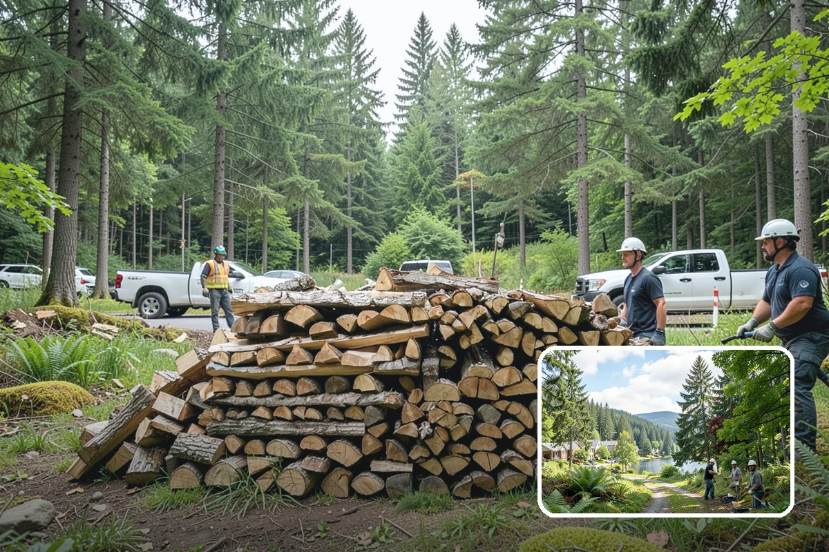 Wood Chip Cleanup in Lake Forest Park, King County, WA - Clears cluttered splitting zones for safer footing