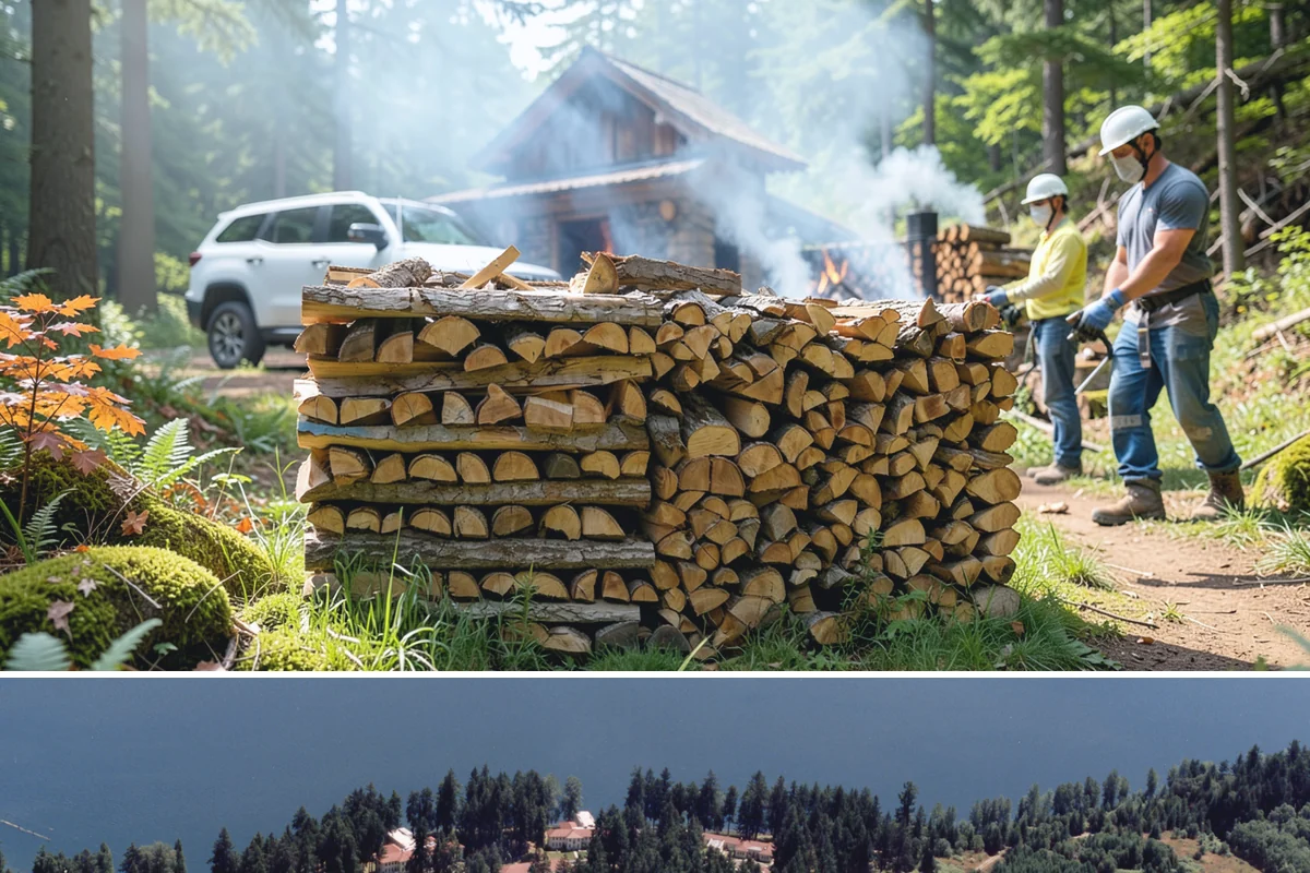 Wood Chip Cleanup in Lakewood, Pierce County, WA - Anytime after a big splitting session, with spring being popular once winter processing wraps up and the ground firms.