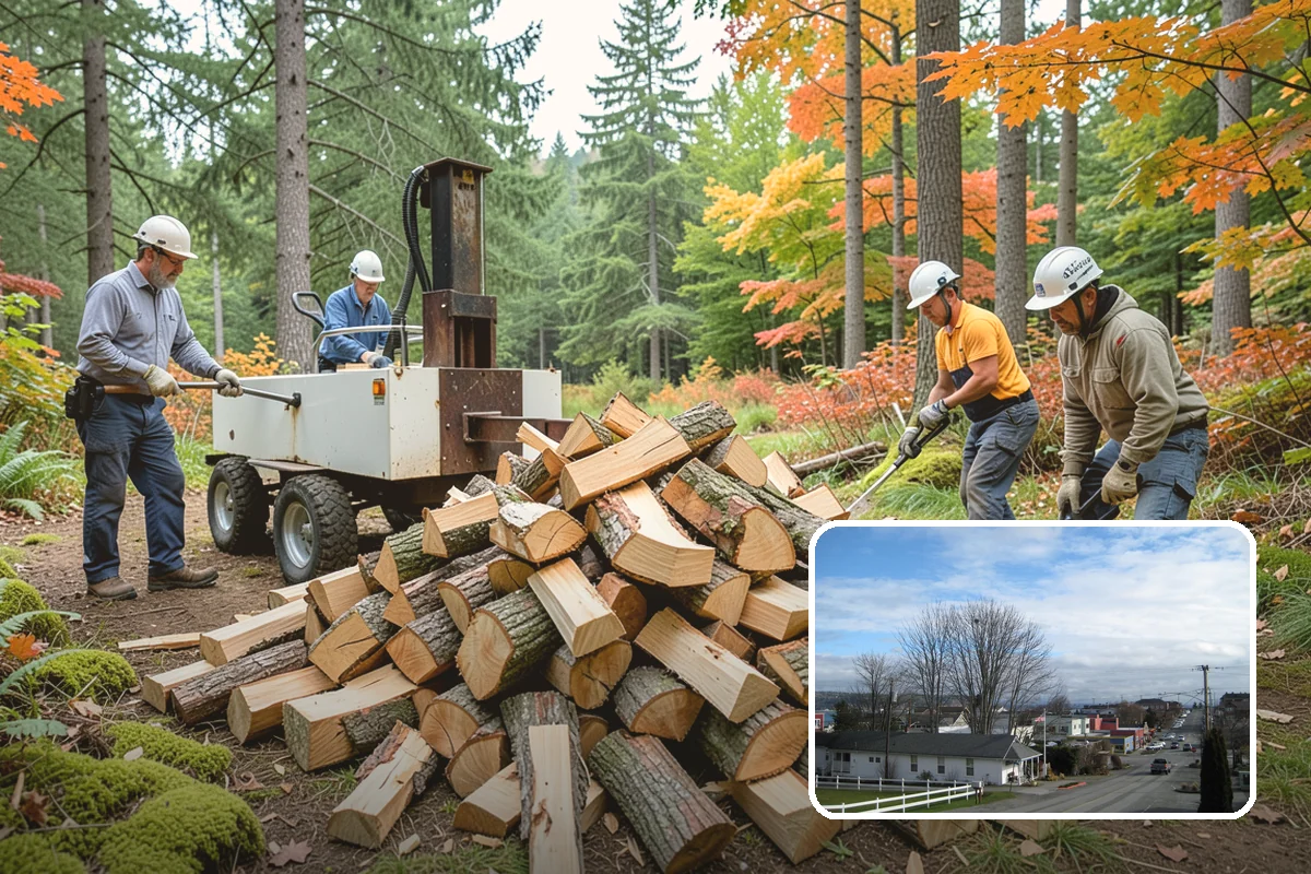 Wood Chip Cleanup in Langley, WA - Clears cluttered splitting zones for safer footing