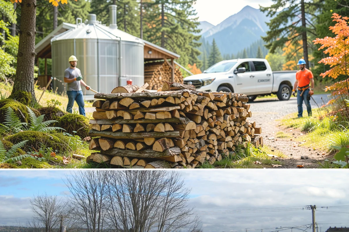 Wood Chip Cleanup in Langley, WA - Anytime after a big splitting session, with spring being popular once winter processing wraps up and the ground firms.