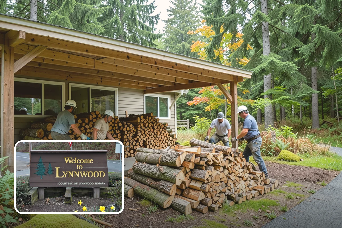Wood Chip Cleanup in Lynnwood, Snohomish County, WA - Clears cluttered splitting zones for safer footing