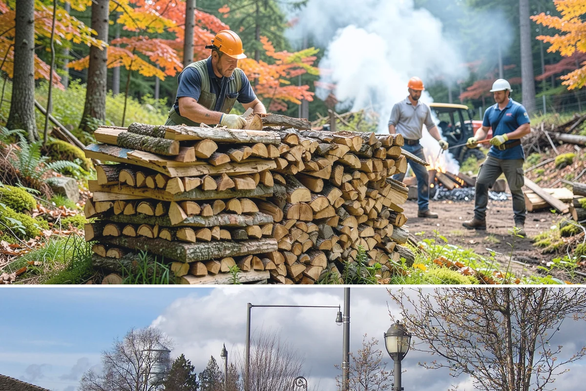Wood Chip Cleanup in Marysville, Snohomish County, WA - Anytime after a big splitting session, with spring being popular once winter processing wraps up and the ground firms.