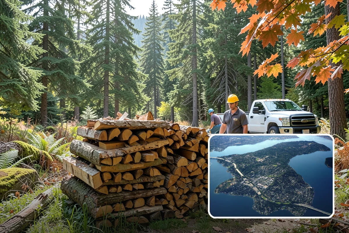 Wood Chip Cleanup in Mercer Island, King County, WA - Clears cluttered splitting zones for safer footing