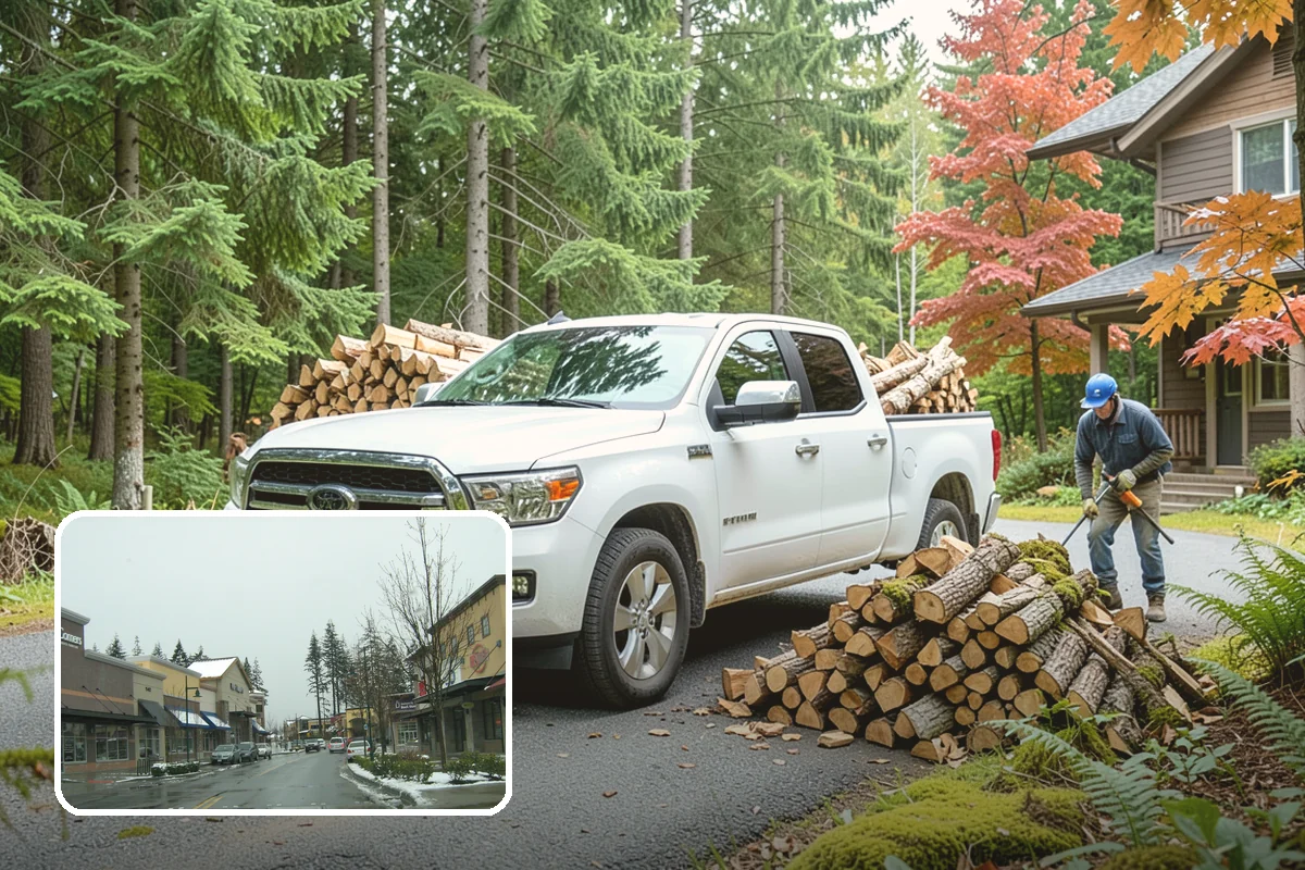 Wood Chip Cleanup in Mill Creek, Snohomish County, WA - Clears cluttered splitting zones for safer footing