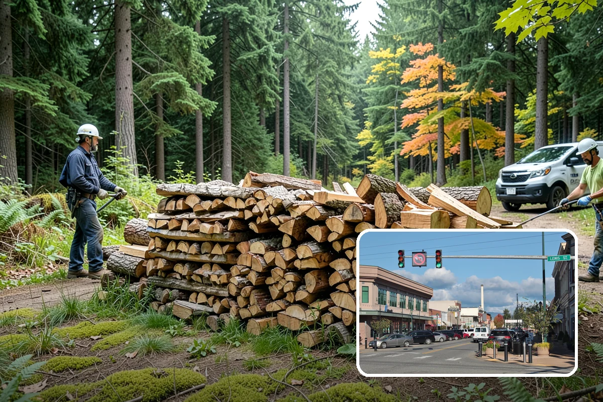 Wood Chip Cleanup in Monroe, Snohomish County, WA - Clears cluttered splitting zones for safer footing
