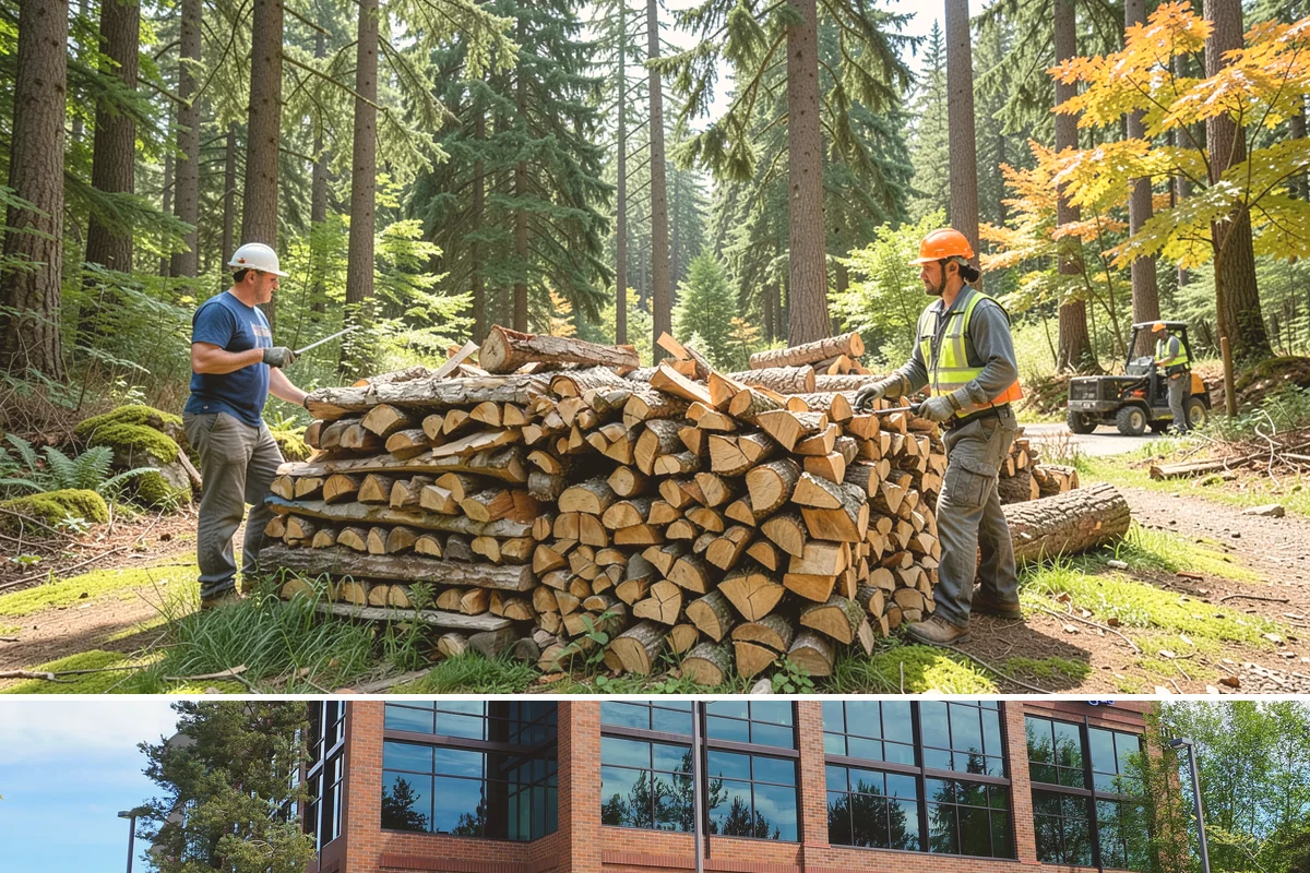 Wood Chip Cleanup in Mountlake Terrace, Snohomish County, WA - Anytime after a big splitting session, with spring being popular once winter processing wraps up and the ground firms.