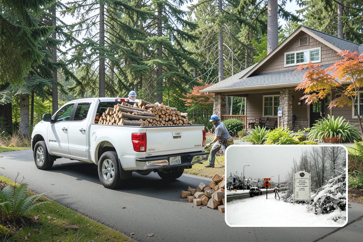 Wood Chip Cleanup in Newcastle, King County, WA - Clears cluttered splitting zones for safer footing