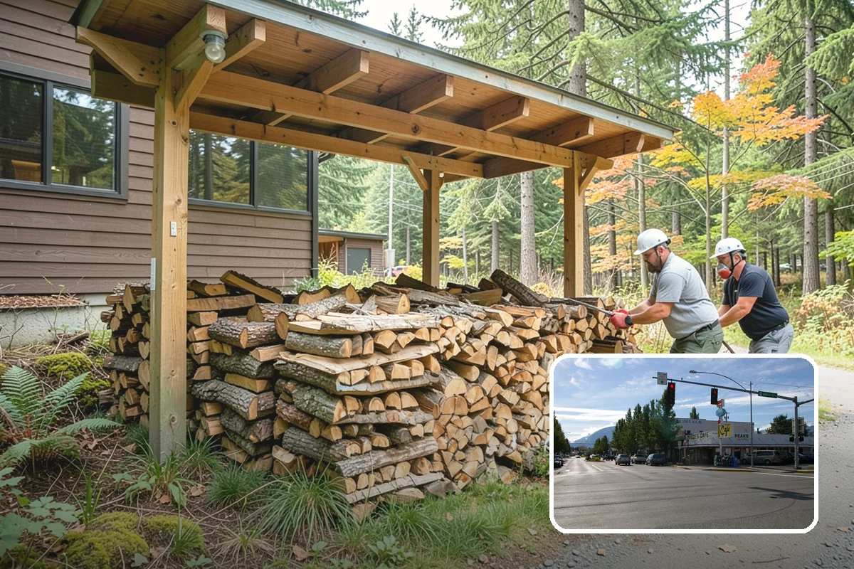 Wood Chip Cleanup in North Bend, King County, WA - Clears cluttered splitting zones for safer footing