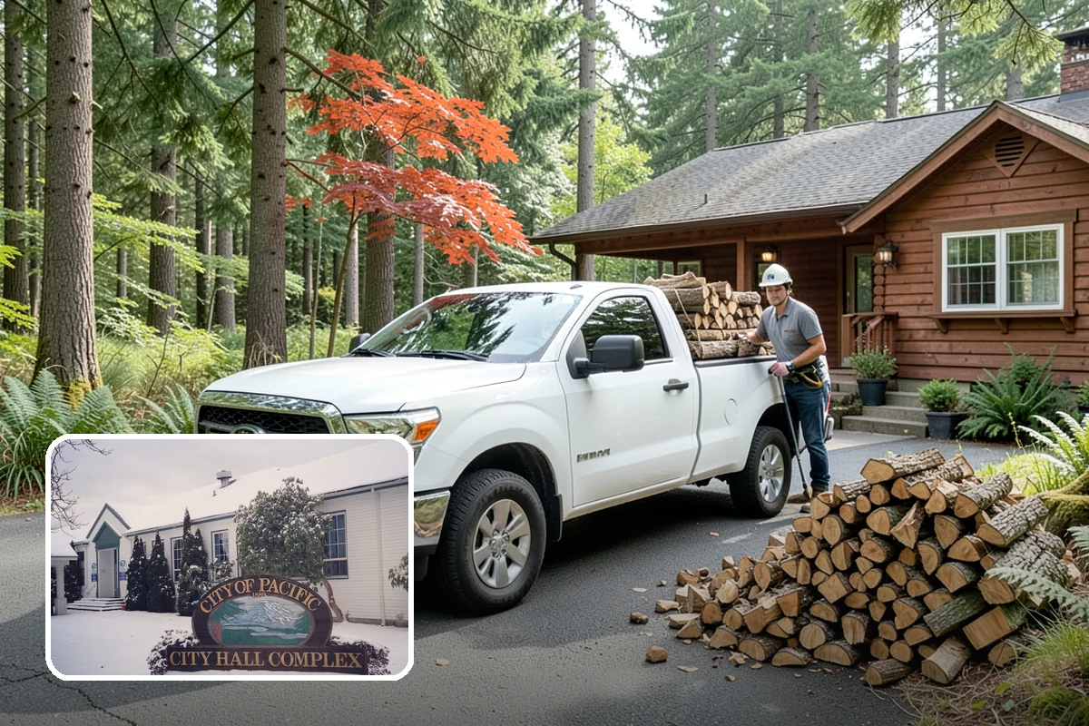 Wood Chip Cleanup in Pacific, King County, WA - Clears cluttered splitting zones for safer footing