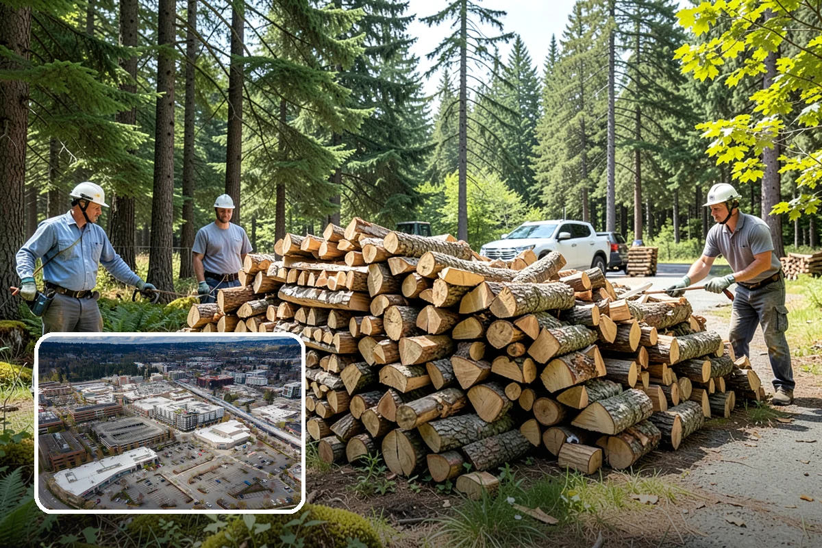 Wood Chip Cleanup in Redmond, King County, WA - Clears cluttered splitting zones for safer footing