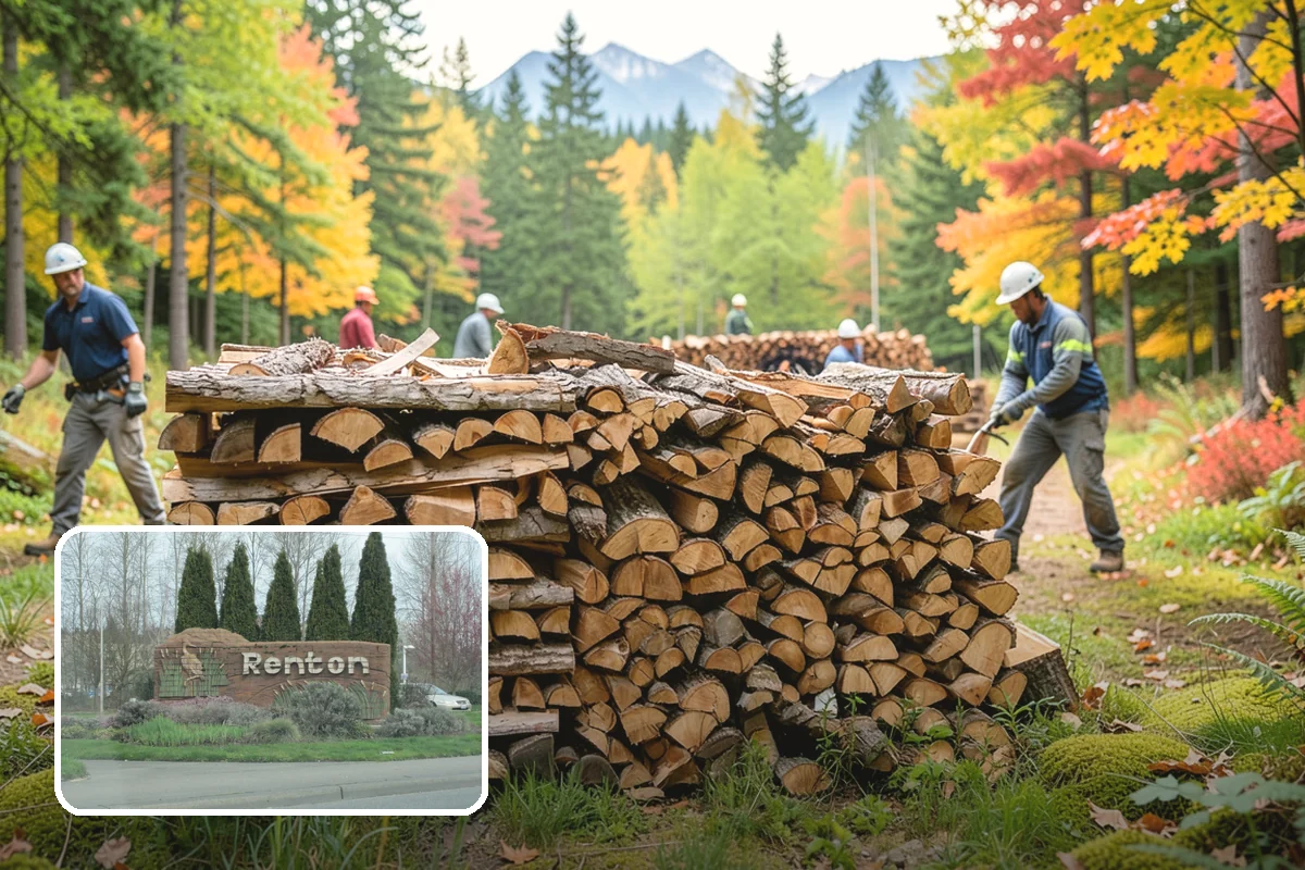 Wood Chip Cleanup in Renton, King County, WA - Clears cluttered splitting zones for safer footing