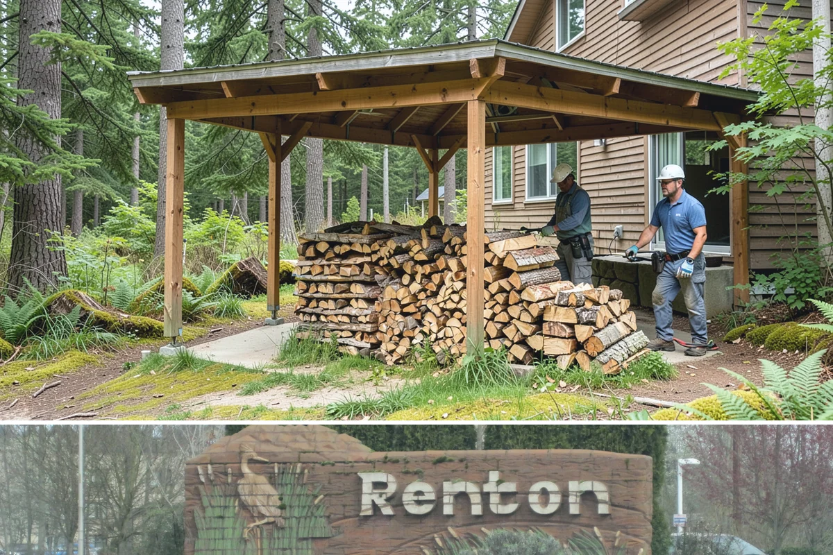 Wood Chip Cleanup in Renton, King County, WA - Anytime after a big splitting session, with spring being popular once winter processing wraps up and the ground firms.