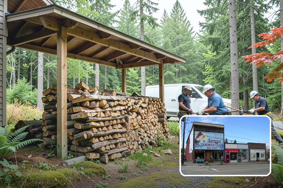 Wood Chip Cleanup in Ruston, Pierce County, WA - Clears cluttered splitting zones for safer footing