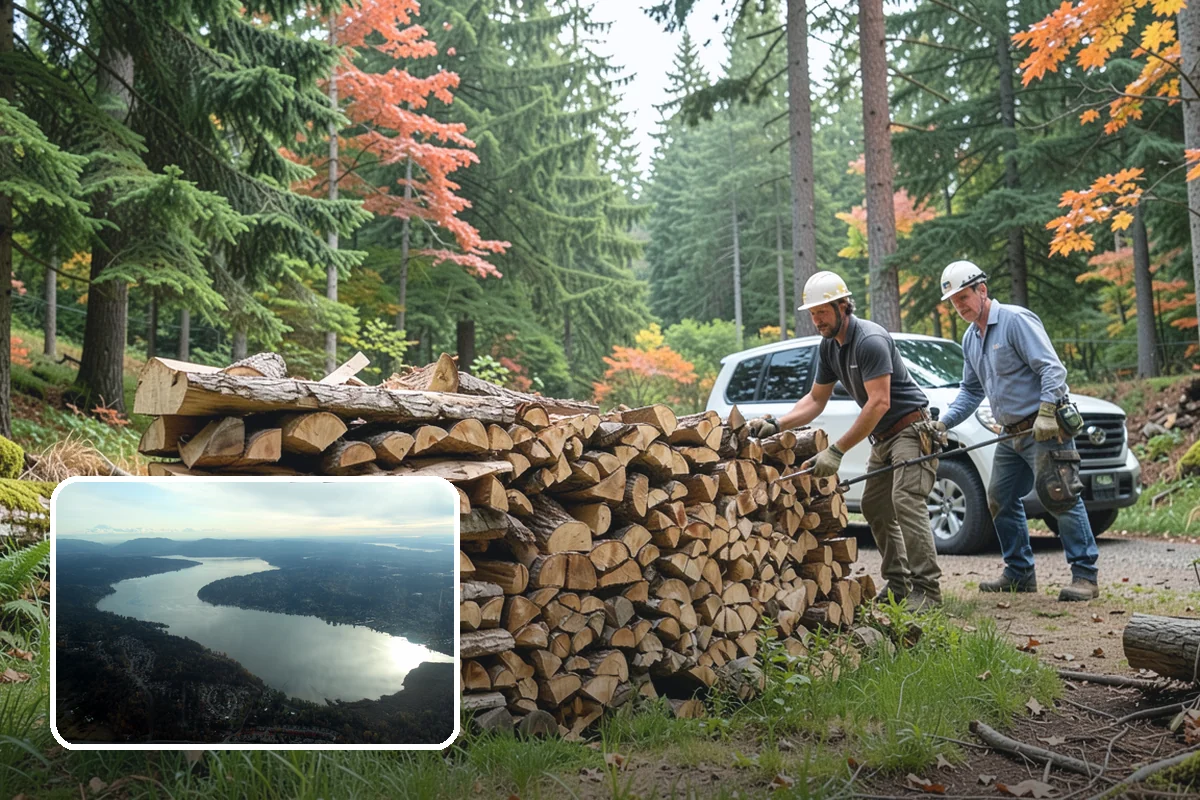 Wood Chip Cleanup in Sammamish, King County, WA - Clears cluttered splitting zones for safer footing