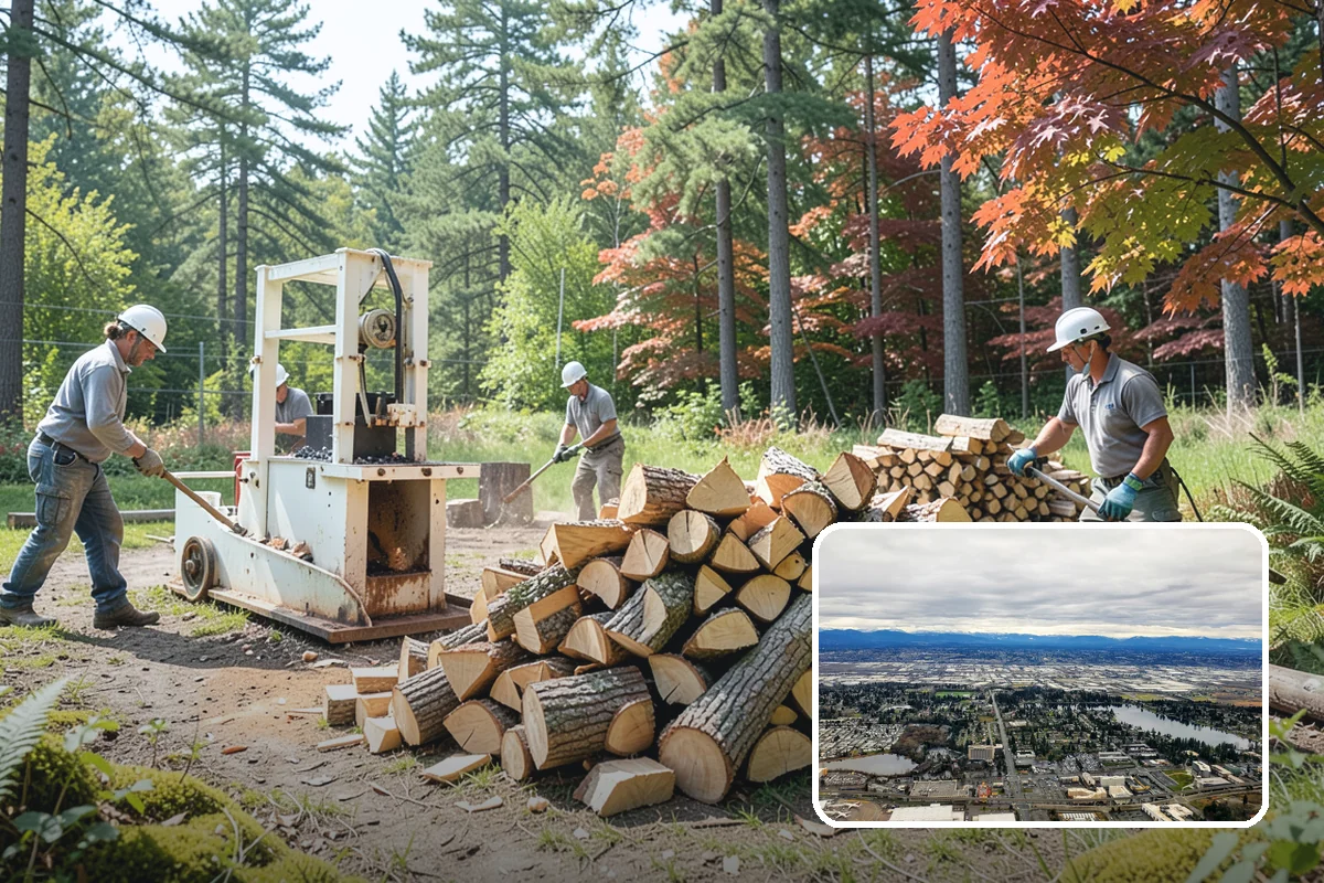Wood Chip Cleanup in SeaTac, WA - Clears cluttered splitting zones for safer footing