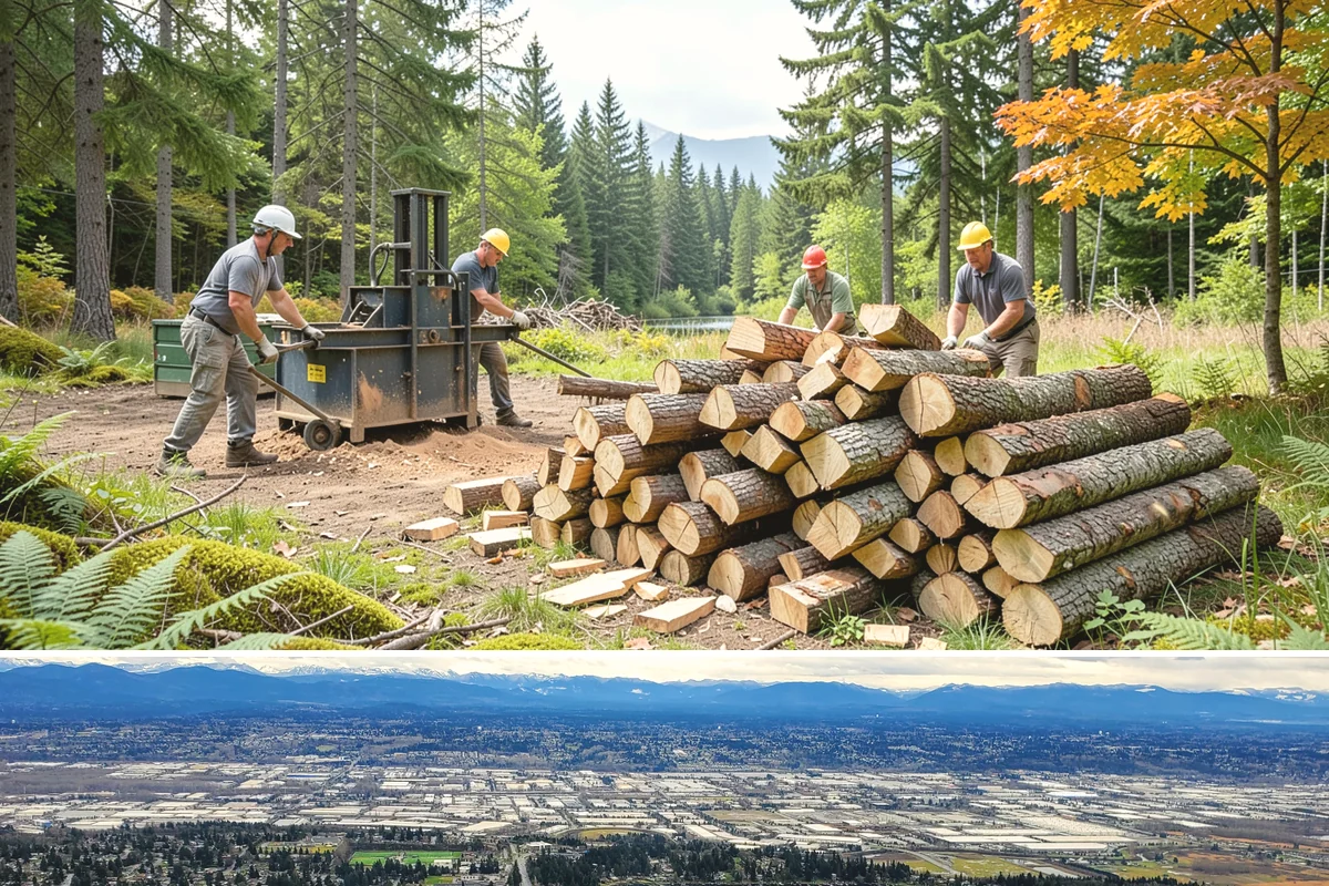 Wood Chip Cleanup in SeaTac, WA - Anytime after a big splitting session, with spring being popular once winter processing wraps up and the ground firms.