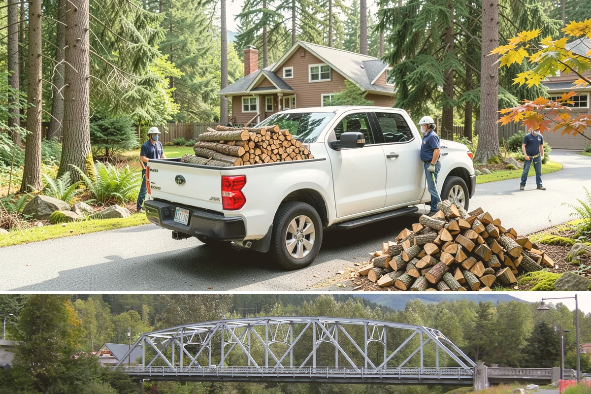 Wood Chip Cleanup in Skykomish, King County, WA - Anytime after a big splitting session, with spring being popular once winter processing wraps up and the ground firms.
