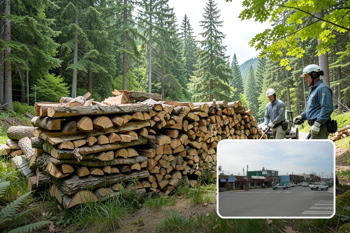 Wood Chip Cleanup in Stanwood, Snohomish County, WA - Clears cluttered splitting zones for safer footing