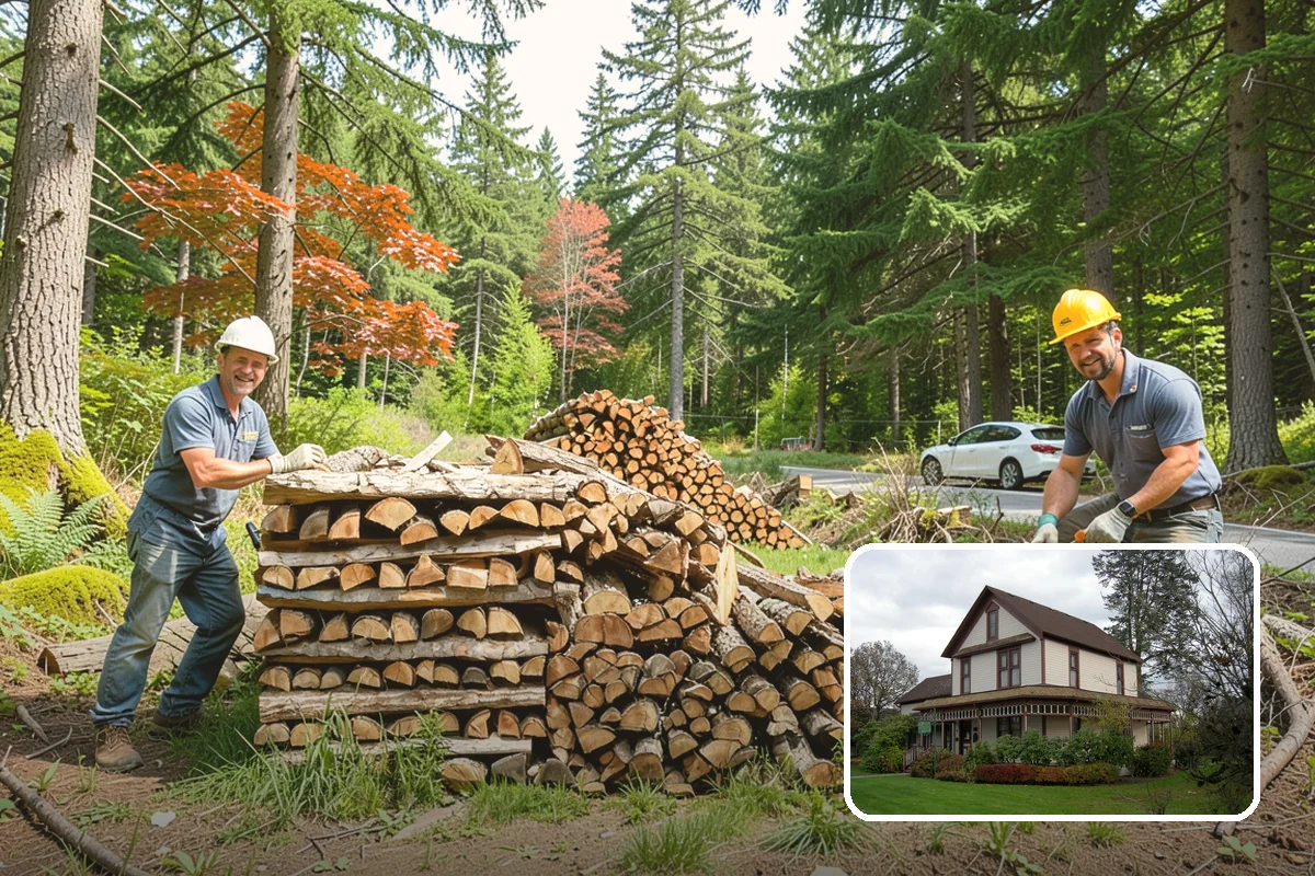Wood Chip Cleanup in Sumner, Pierce County, WA - Clears cluttered splitting zones for safer footing
