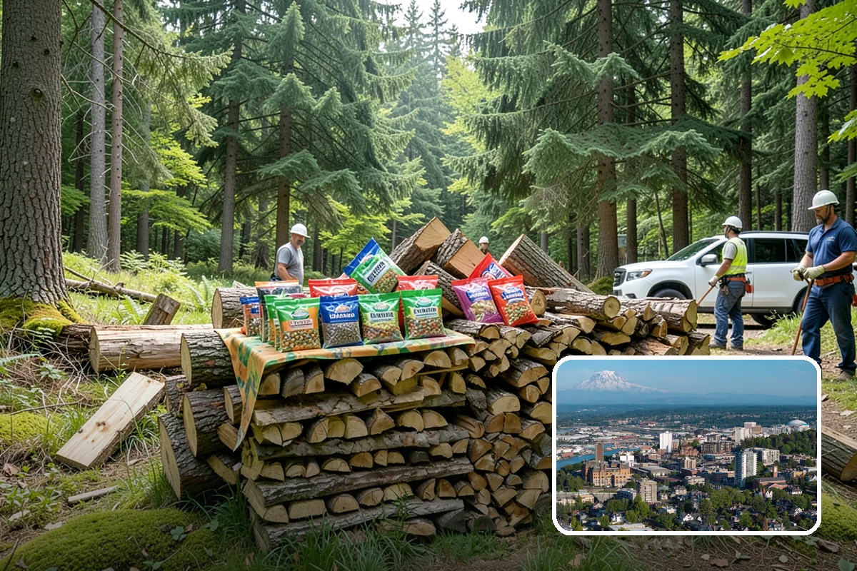 Wood Chip Cleanup in Tacoma, Pierce County, WA - Clears cluttered splitting zones for safer footing