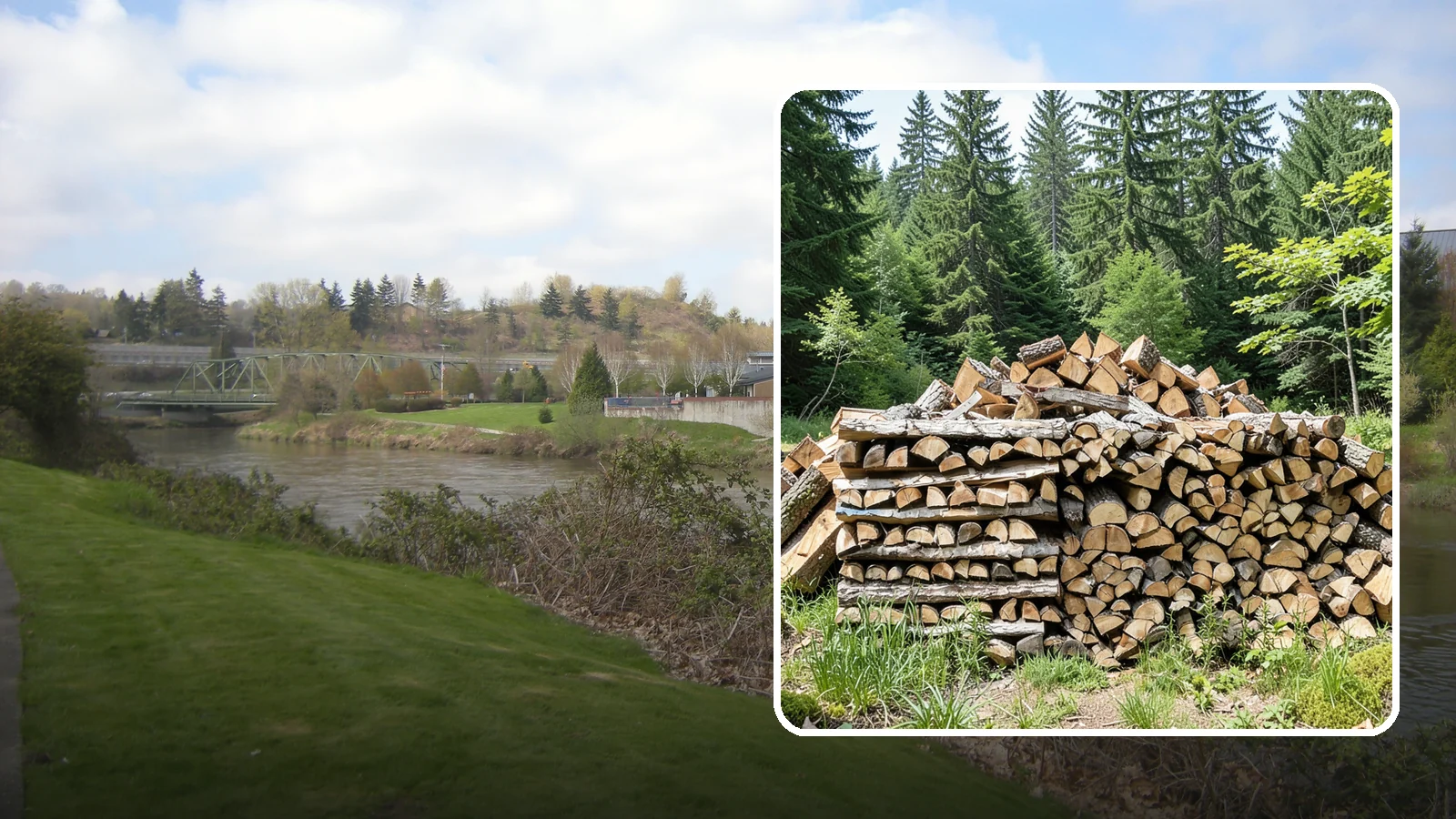 Wood Chip Cleanup in Tukwila, King County, WA - We remove the chips and fine splitting fragments left behind wherever firewood is cut, split, or handled.