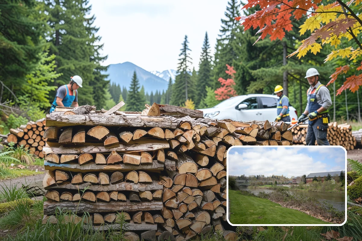 Wood Chip Cleanup in Tukwila, King County, WA - Clears cluttered splitting zones for safer footing
