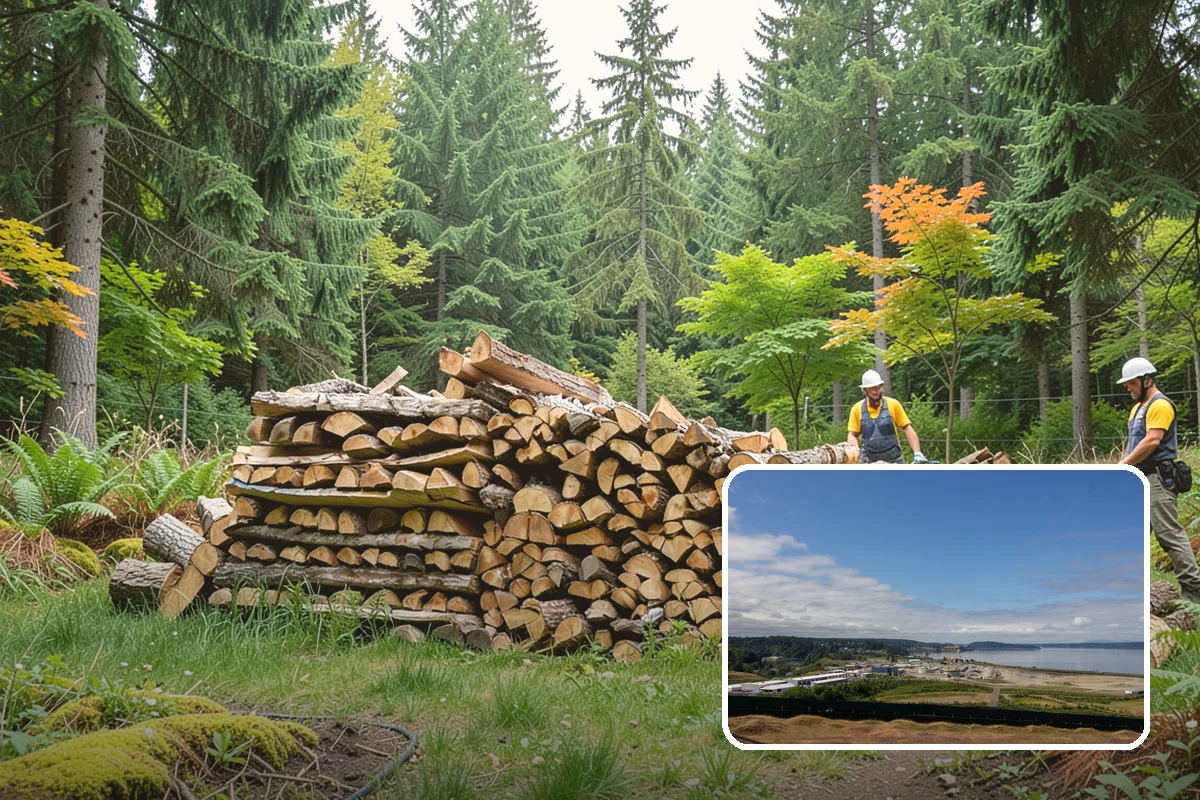 Wood Chip Cleanup in University Place, Pierce County, WA - Clears cluttered splitting zones for safer footing