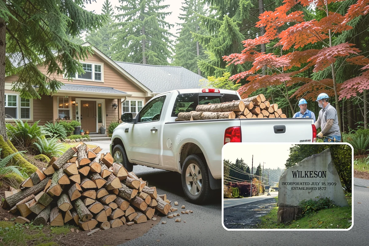 Wood Chip Cleanup in Wilkeson, Pierce County, WA - Clears cluttered splitting zones for safer footing