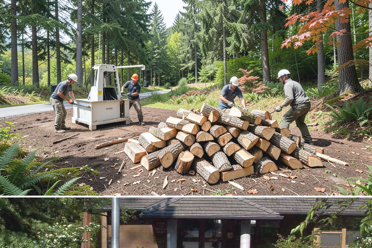 Wood Chip Cleanup in Yarrow Point, King County, WA - Anytime after a big splitting session, with spring being popular once winter processing wraps up and the ground firms.