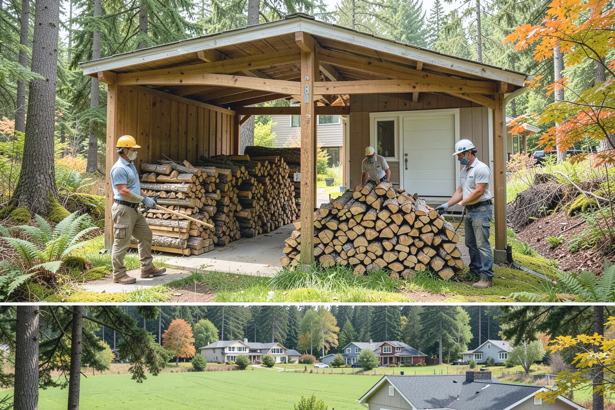 Woodshed Cleanup in Lyman, Skagit County, WA - Late summer or early fall is best, clearing the shed before it fills for the burning season.