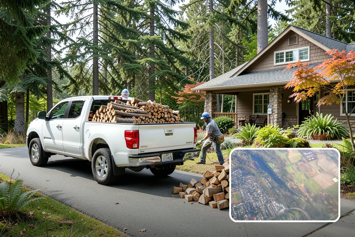 Woodshed Delivery in Algona, King County, WA - Wood stored under cover in one trip